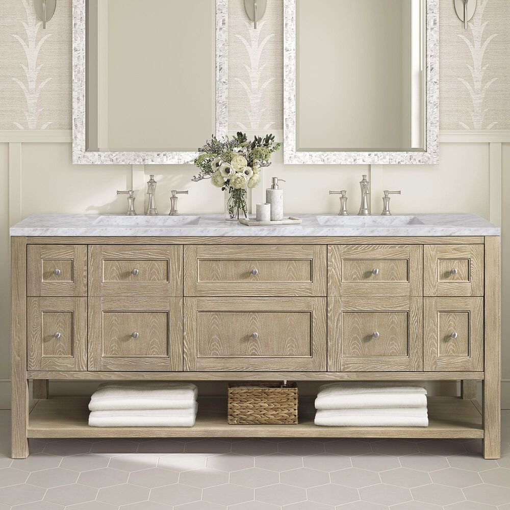 James Martin Vanities Breckenridge 72&quot; Double Vanity in Whitewashed Oak with 3 cm Carrara White Marble Top, , large