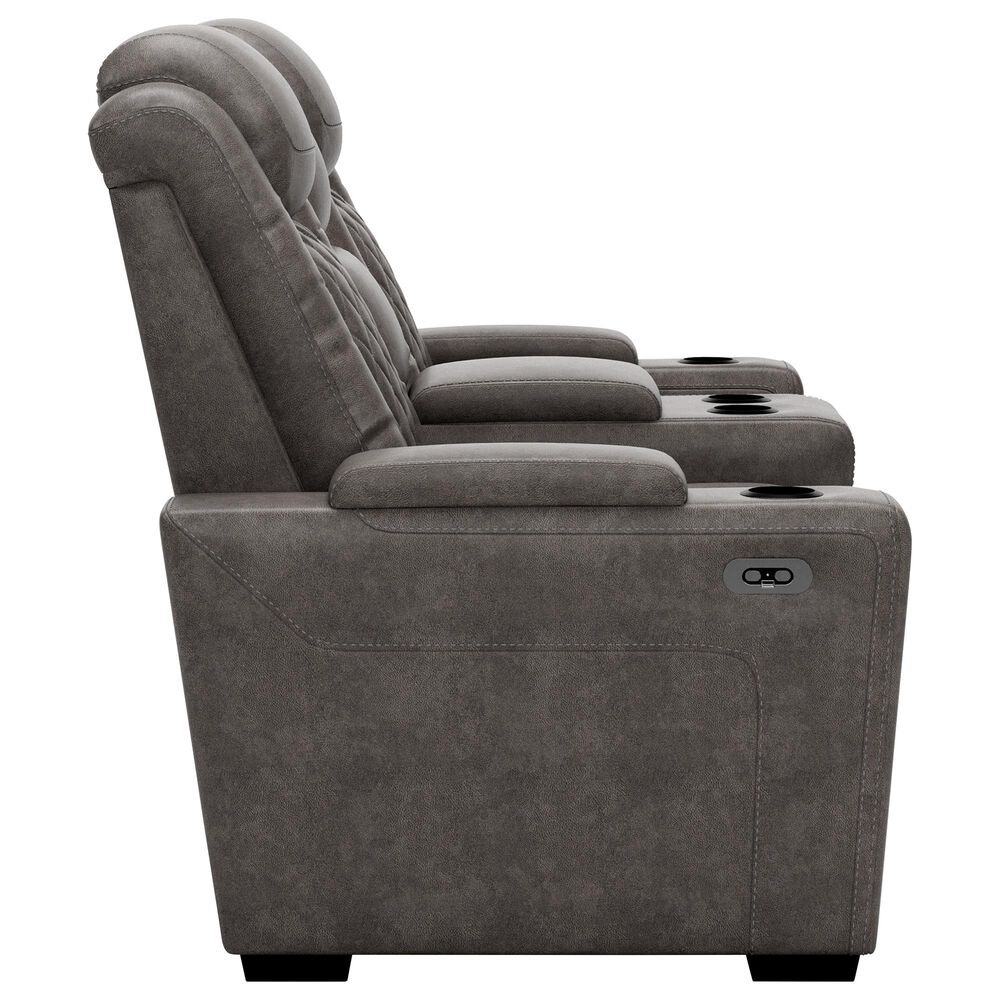 Signature Design by Ashley HyllMont Power Recliner Console Loveseat with Power Headrest in Gray, , large