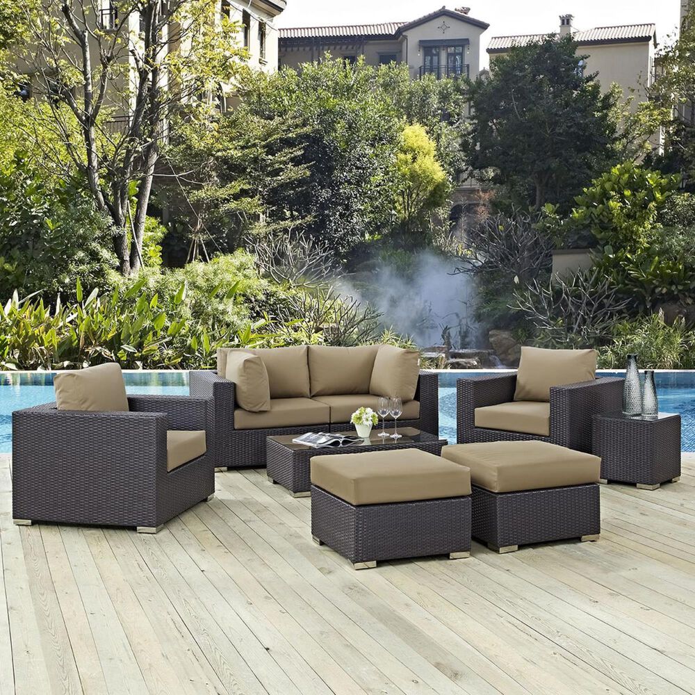 Modway Convene 8-Piece Outdoor Patio Conversation Set in Espresso and Mocha, , large