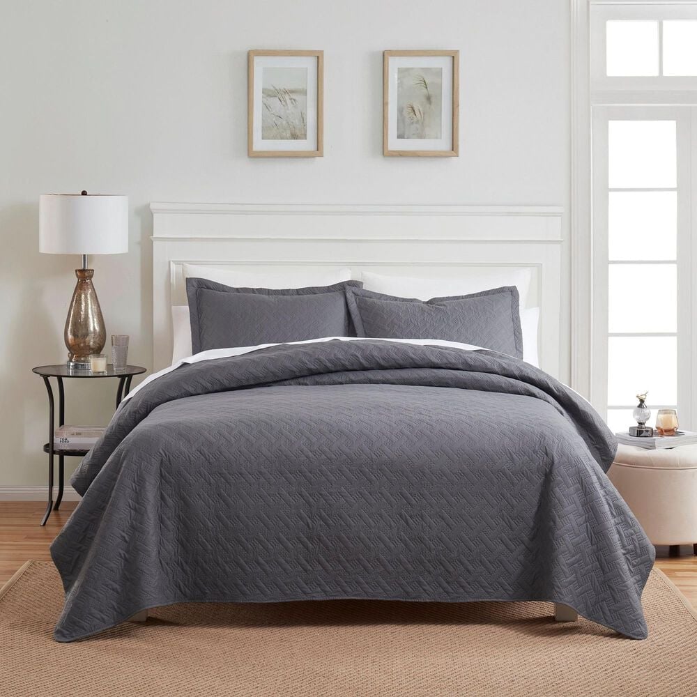 Trade Linker 2-Piece Twin Basket Pinsonic Quilt Set in Charcoal, , large