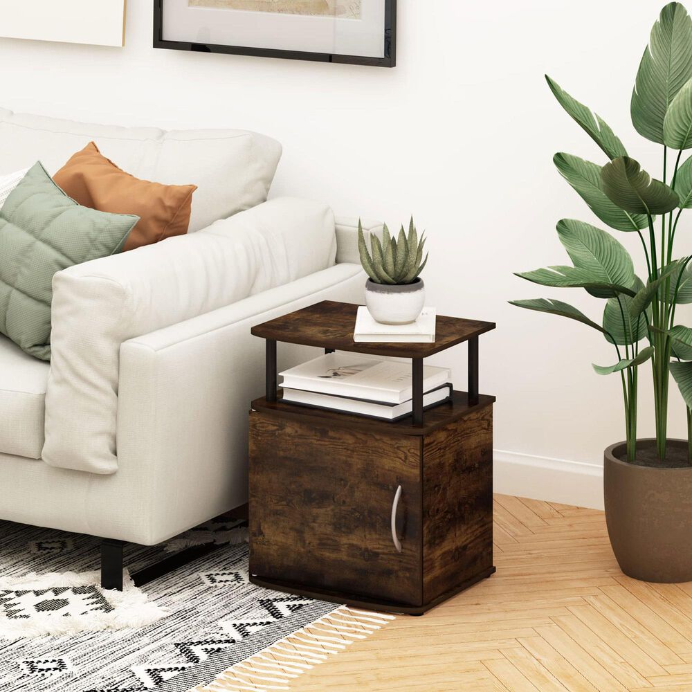 HOMLUX End Table with Open Shelf in Amber Pine and Black, , large