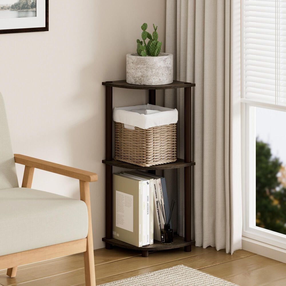 HOMLUX Turn-N-Tube 3-Tier Corner Bookshelf in Walnut and Brown, , large
