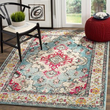 Safavieh Monaco MNC243J-5 5"1" x 7"7" Light Blue/Fuchsia Area Rug, , large