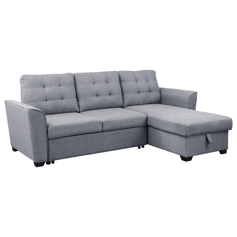 HOMLUX 90.5"W Linen Sleeper Sectional Sofa with Reversible Storage Chaise, in Light Grey, , large