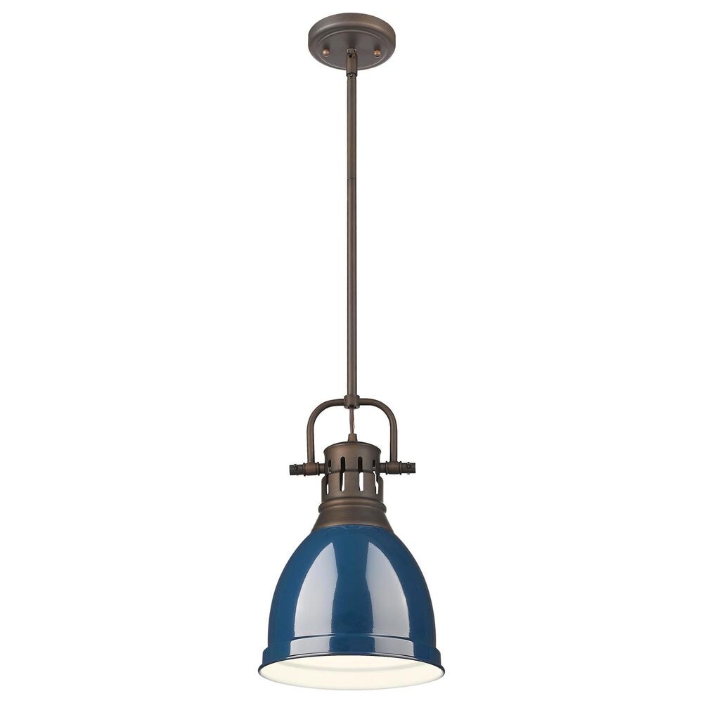 Golden Lighting Duncan 1-Light Small Pendant with Rod and Matte Navy Shade in Rubbed Bronze, , large