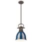 Golden Lighting Duncan 1-Light Small Pendant with Rod and Matte Navy Shade in Rubbed Bronze, , large