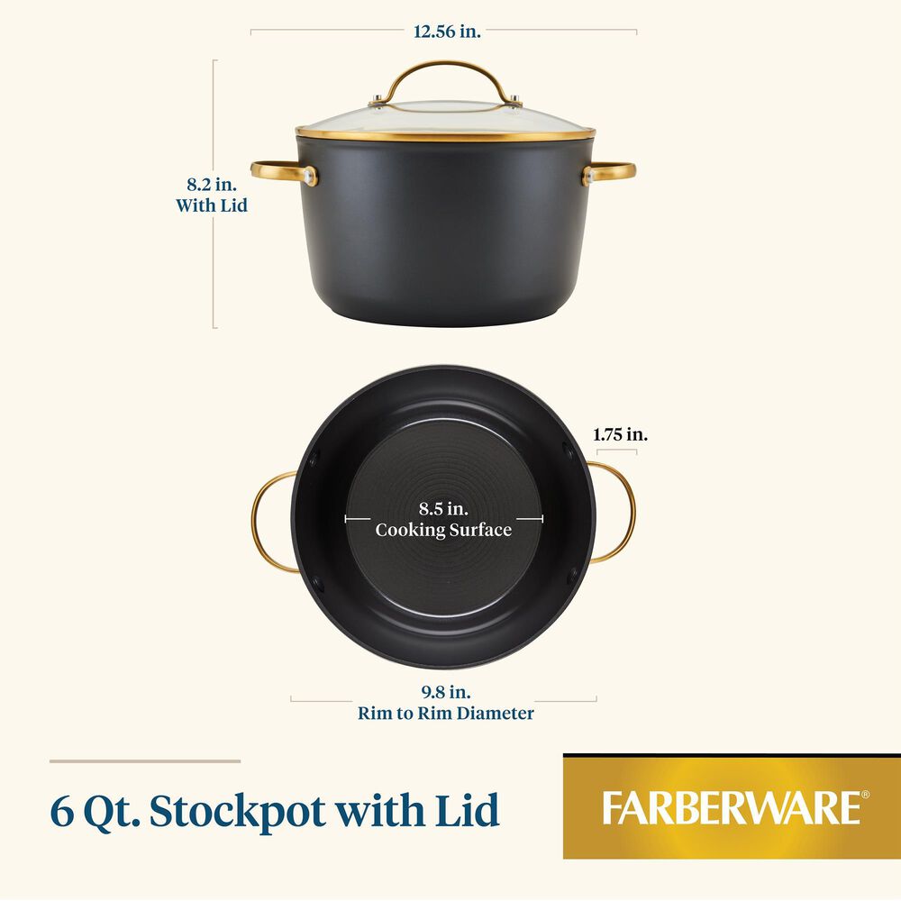 Faber Forged Induction 6-Quart Ceramic Nonstick Stockpot with Lid in Black and Gold, , large