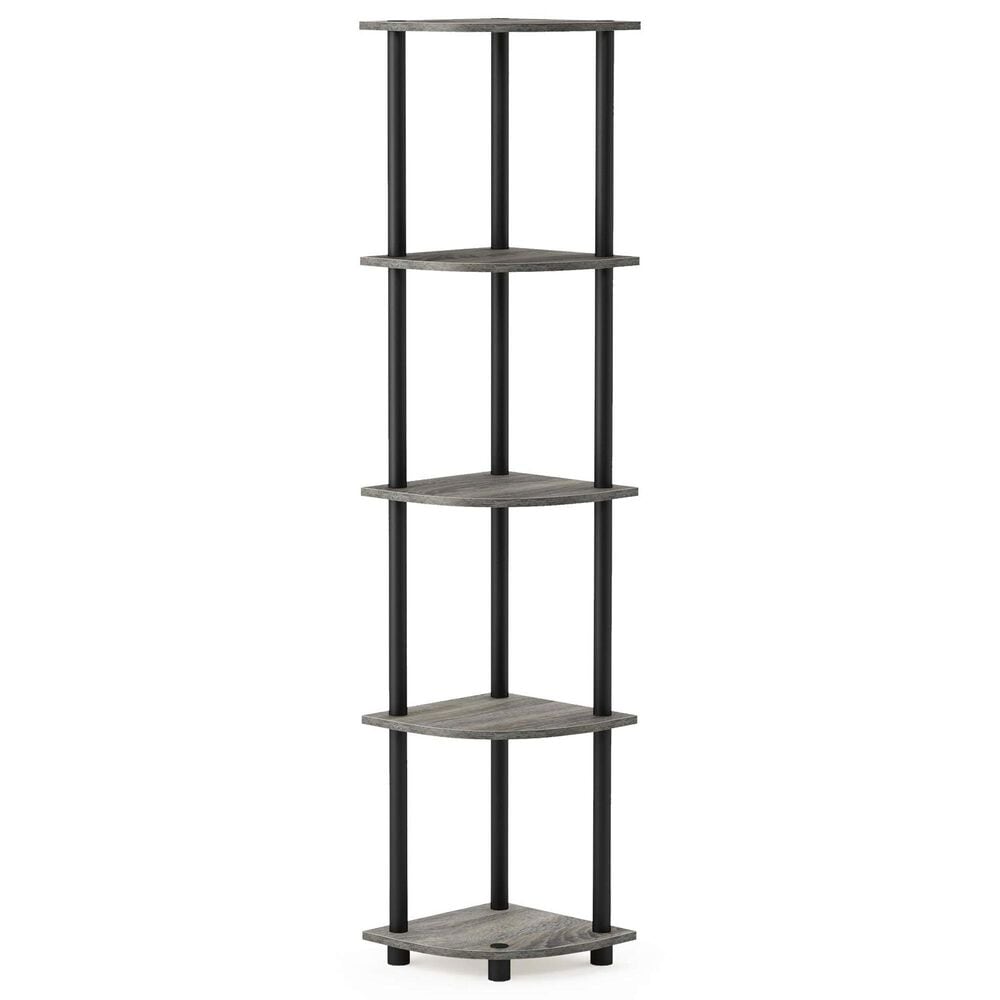 HOMLUX 5-Tier Modern Tall Corner Open Bookshelf in French Oak Grey and Black, , large