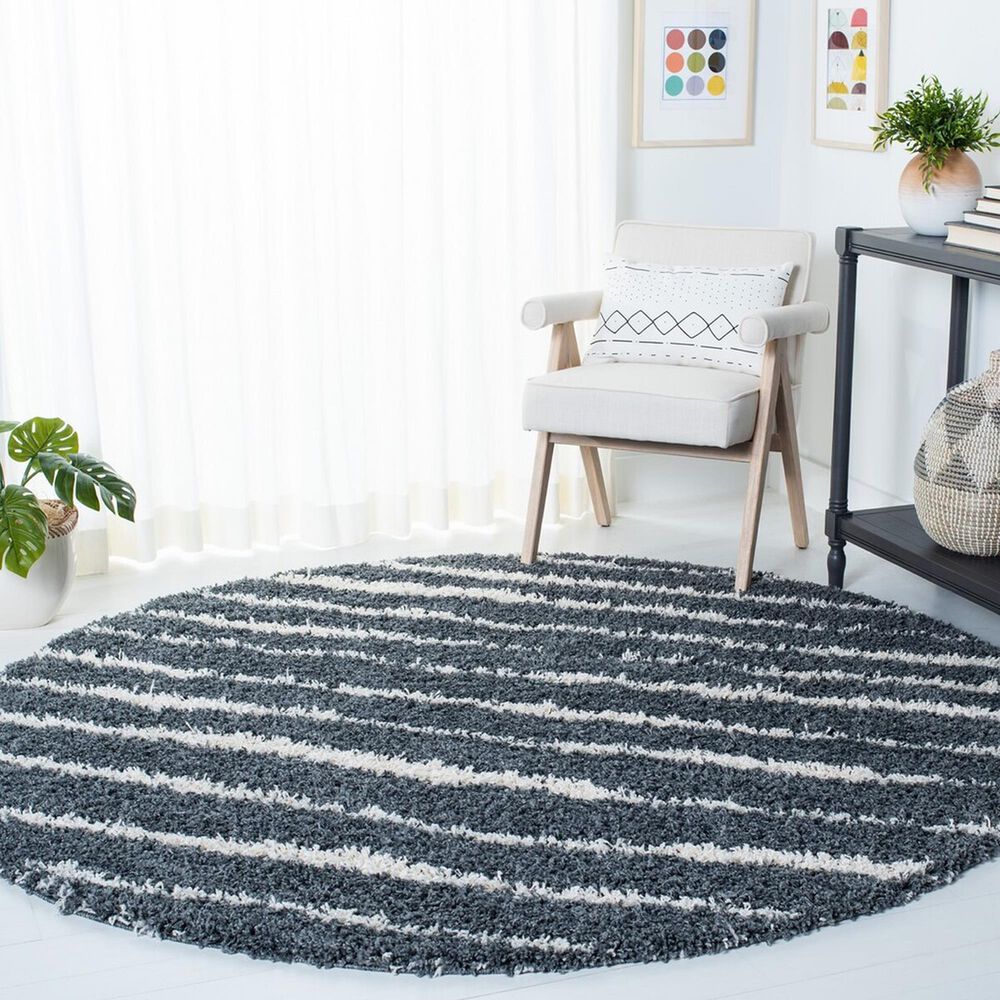 Safavieh Venus Shag 2&#39;7&quot; Round Dark Grey and Ivory Area Rug, , large