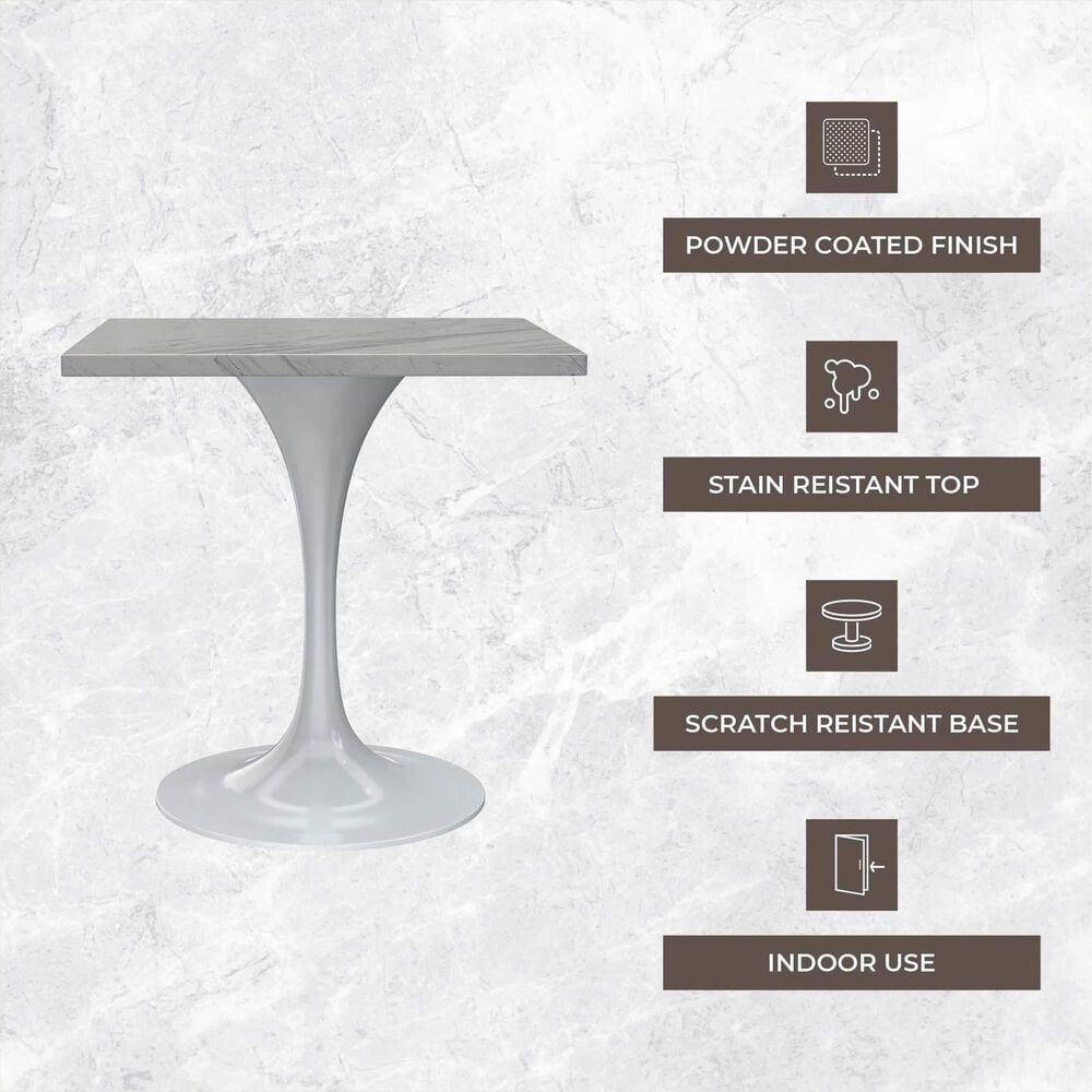 Leisuremod LeisureMod Verve Collection 27 Square Dining Table, White Base with Laminated White Marbleized Top, , large