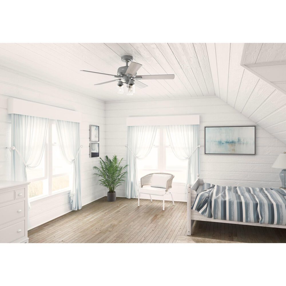 Hunter Hartland 52&quot; Clear Seeded Ceiling Fan with LED Lights in Matte Silver, , large