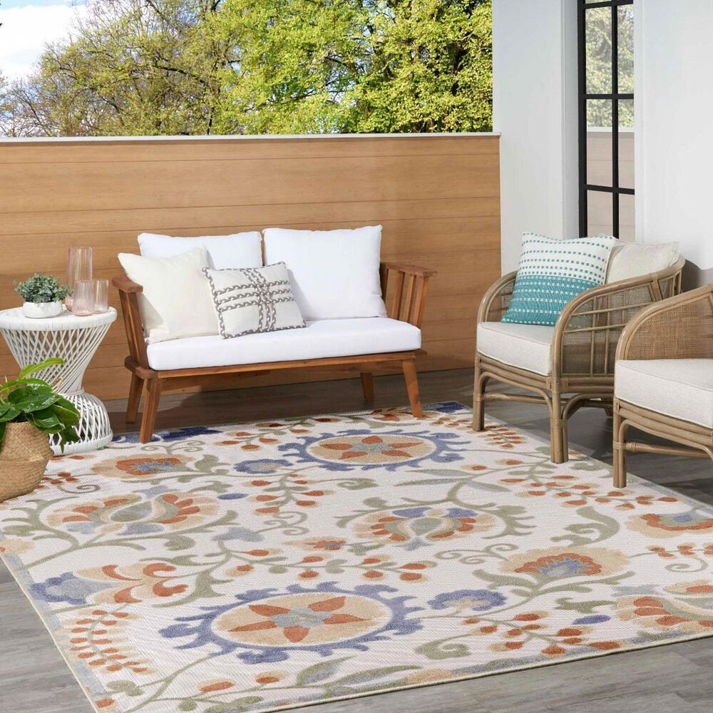 Nourison Aloha ALH17 9&#39; x 12&#39; Ivory and Blue Indoor/Outdoor Area Rug, , large