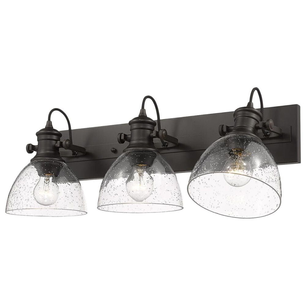 Golden Lighting Hines 3-Light Semi Flush in Rubbed Bronze with Seeded Glass, , large