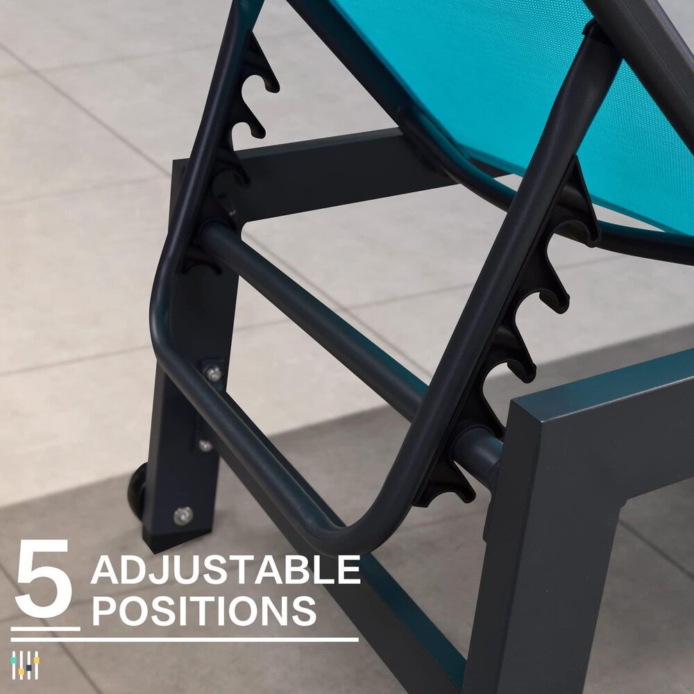 HOMLUX 3-Piece Patio Chaise Lounge Set with Wheels in Turquoise Blue, , large