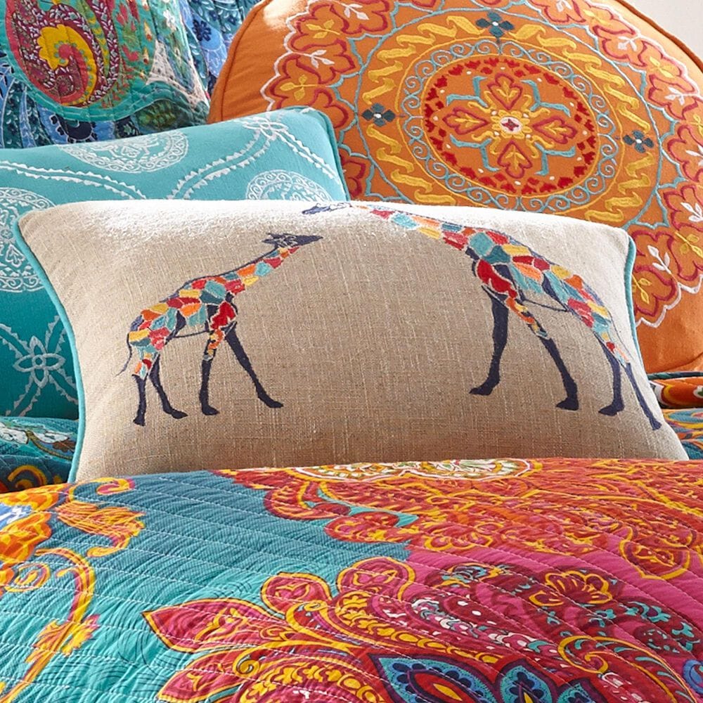 Levtex Mackenzie 14&quot; x 18&quot; Giraffes Burlap Lumbar Throw Pillow in Natural, Bright Blue and Multicolor, , large