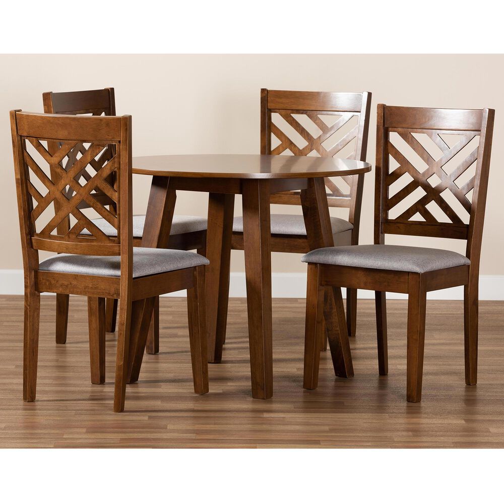 Baxton Studio Lilly 5-Piece Dining Set in Grey/Walnut, , large