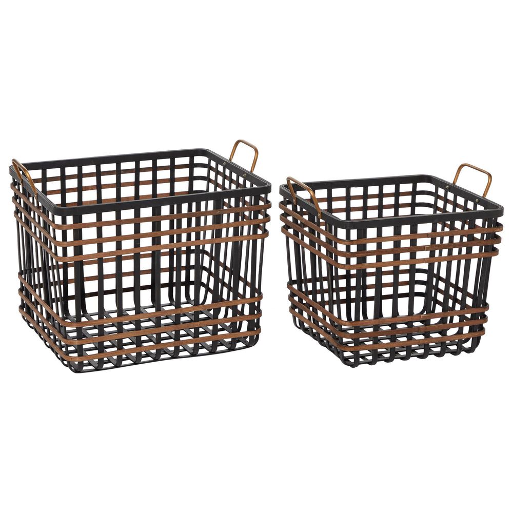 Maple and Jade Storage Basket with Handles in Matte Black and Brown (Set of 2), , large
