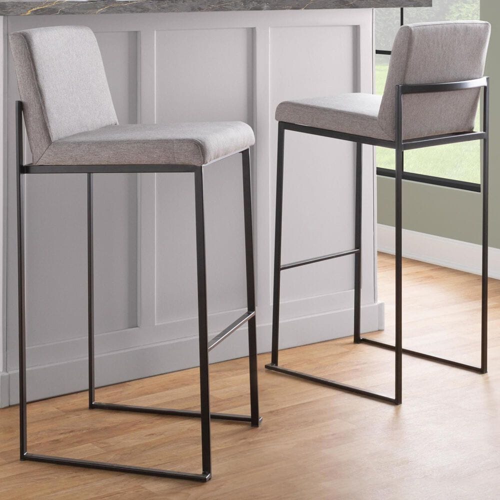 Lumisource Fuji High Back Barstool with Grey Fabric in Black &#40;Set of 2&#41;, , large