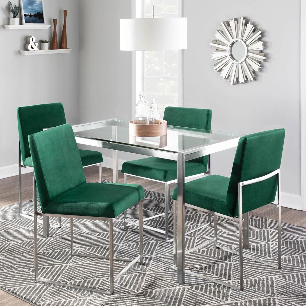 Lumisource Fuji Side Chair with Green Cushion in Brushed Stainless Steel &#40;Set of 2&#41;, , large