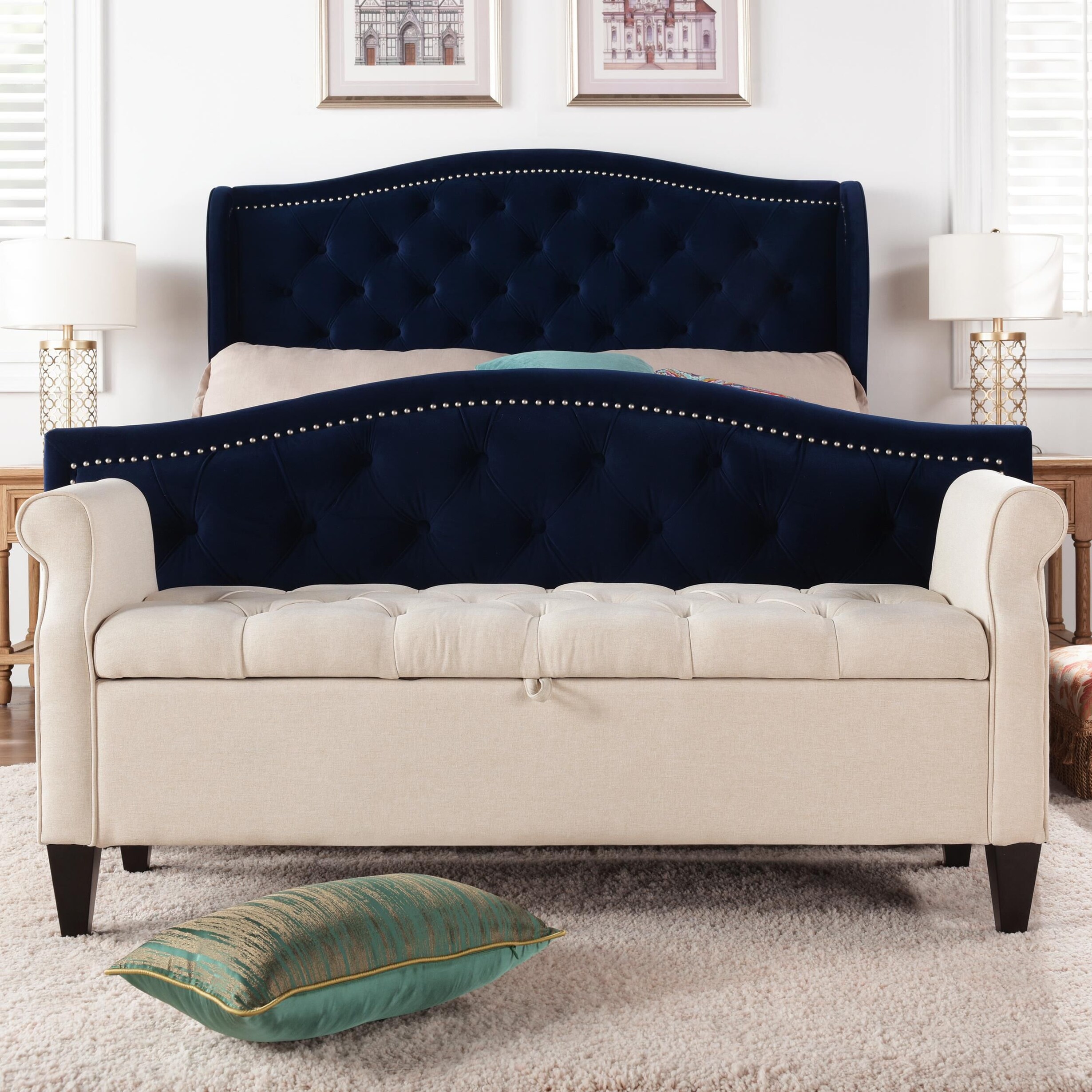 Rolled arm store storage bench