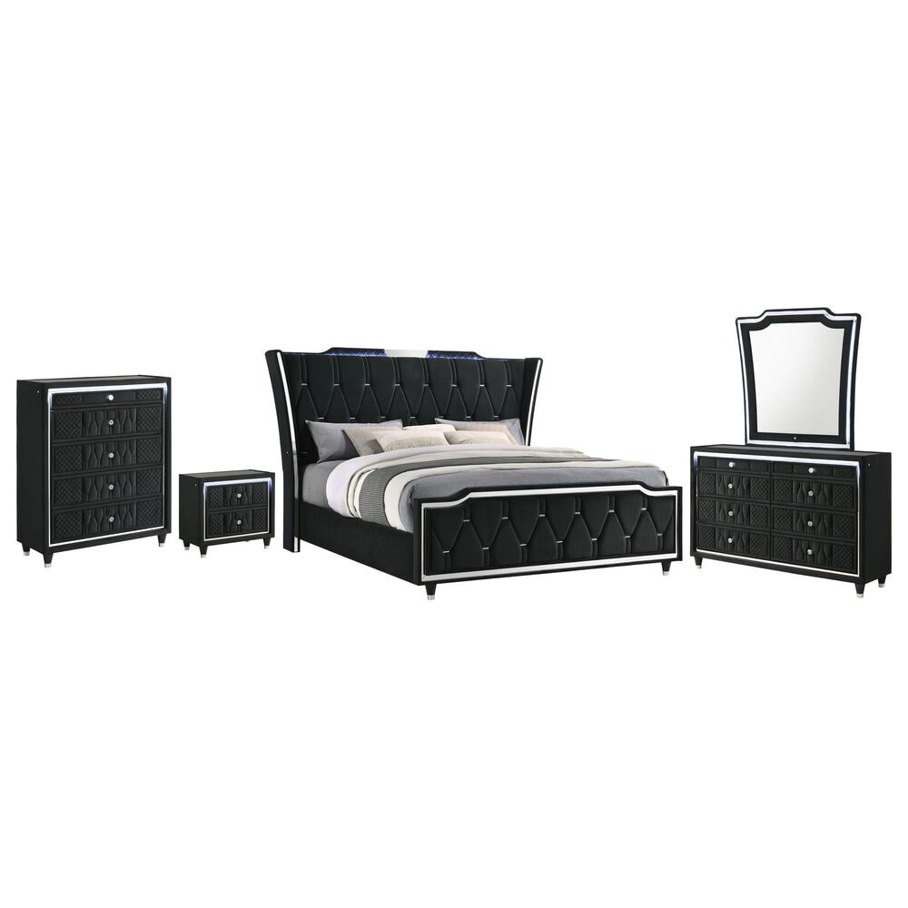 Pacific Landing Lorient 5 Piece King Wingback Bedroom Set in Black Velvet, , large