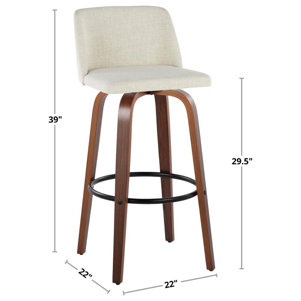 LumiSource Toriano Swivel Bar Stool with Blue Fabric Upholstery in Walnut and Chrome (Set of 2), , large
