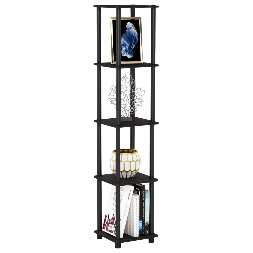 HOMLUX Turn-N-Tube 5-Tier Corner Square Display Bookshelf in Espresso and Black, , large