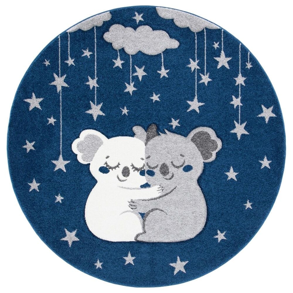 Safavieh Carousel Animals 5"3" Round Navy and Grey Kids Area Rug, , large