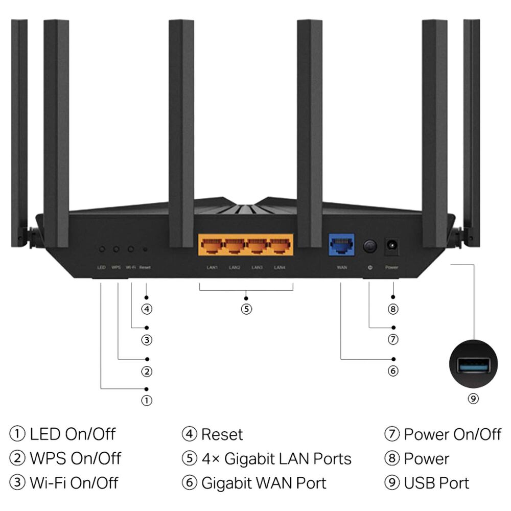TP Link Archer Tri-Band 6-Stream Wi-Fi 6E Router in Black, , large