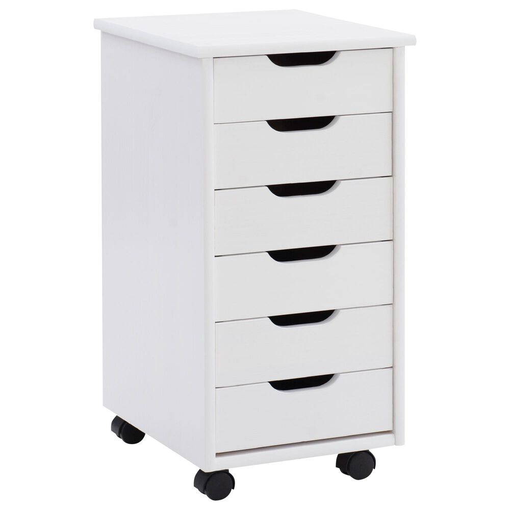 Linon Home Decor Cary 6-Drawer Rolling Cart in White Wash, , large