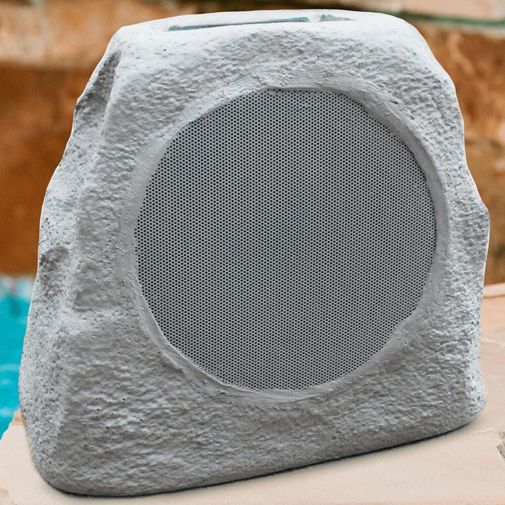 Ion Glow Stone Link Solar Rechargeable Rock Speaker in Gray, , large