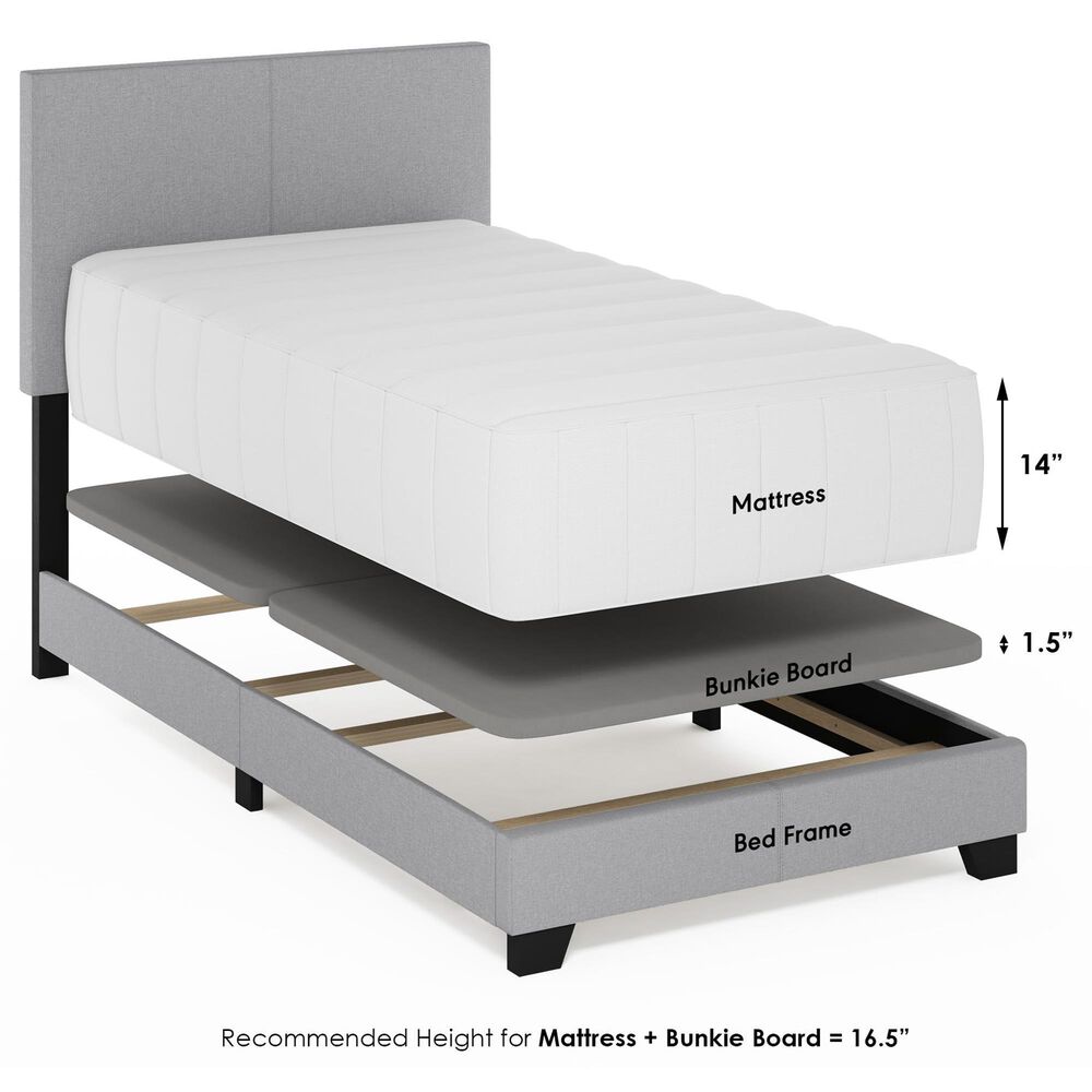 HOMLUX Pessac Twin Fabric Upholstered Panel Bed Frame in Glacier, , large
