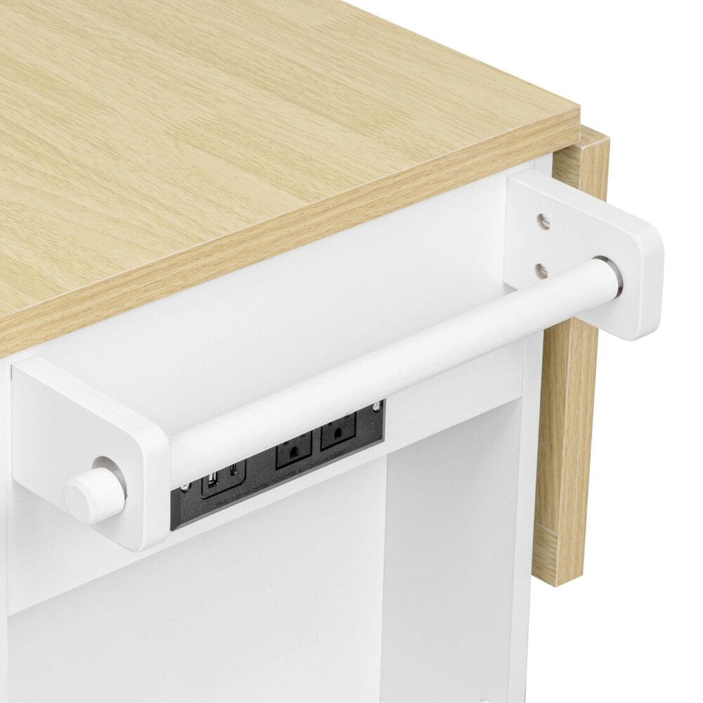 HOMLUX 51" Kitchen Island with Pull Out Trash Can Storage in White, , large