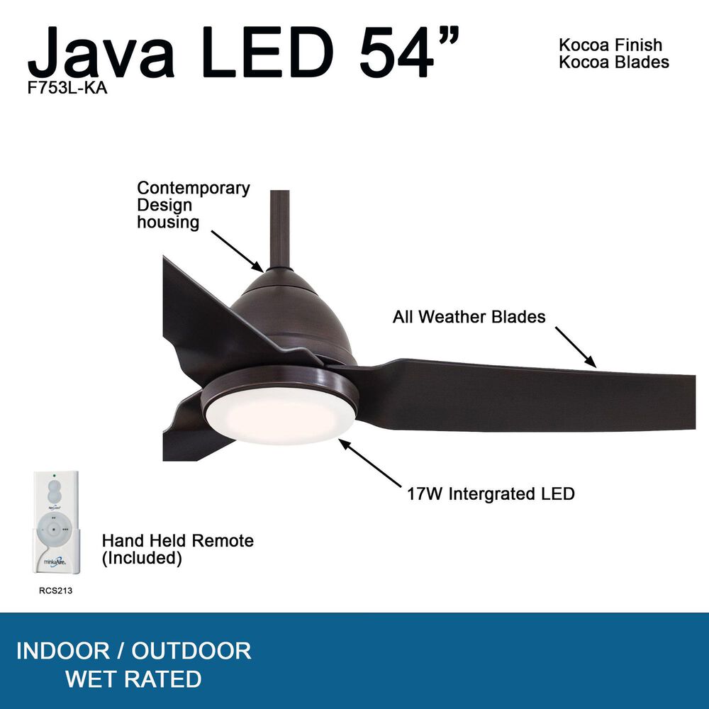 Minka-Aire Java 44" Indoor/Outdoor Ceiling Fan with LED Light in Kocoa, , large