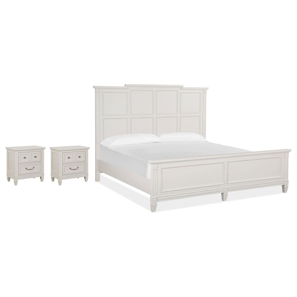 Nicolette Home Willowbrook King Panel Bed with Two Nightstands in Egg Shell White, , large
