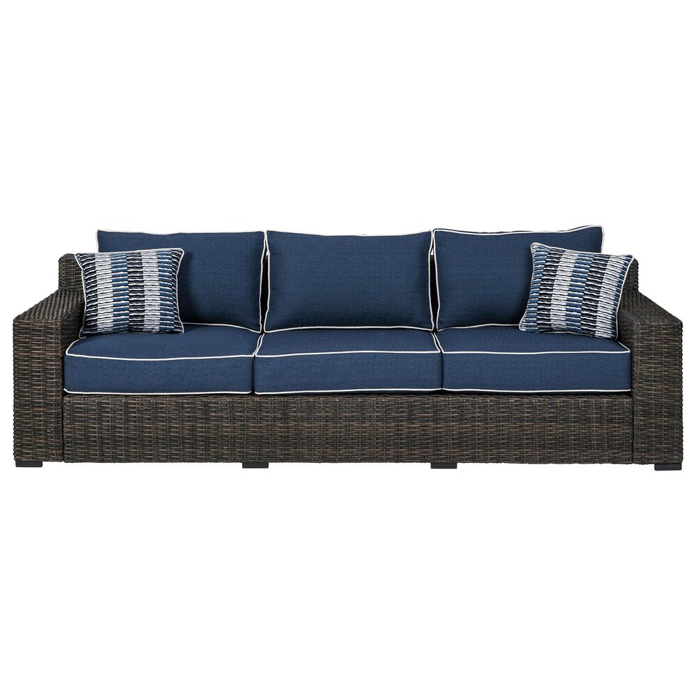 Signature Design by Ashley Grasson Lane Sofa with Blue Cushion in Brown, , large