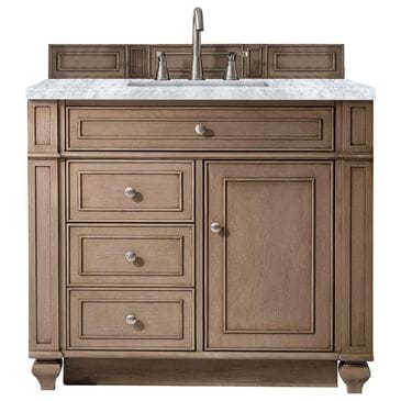 James Martin Vanities Bristol 36" Single Bathroom Vanity in Whitewashed Walnut with 3 cm Carrara White Marble Top and Rectangular Sink, , large