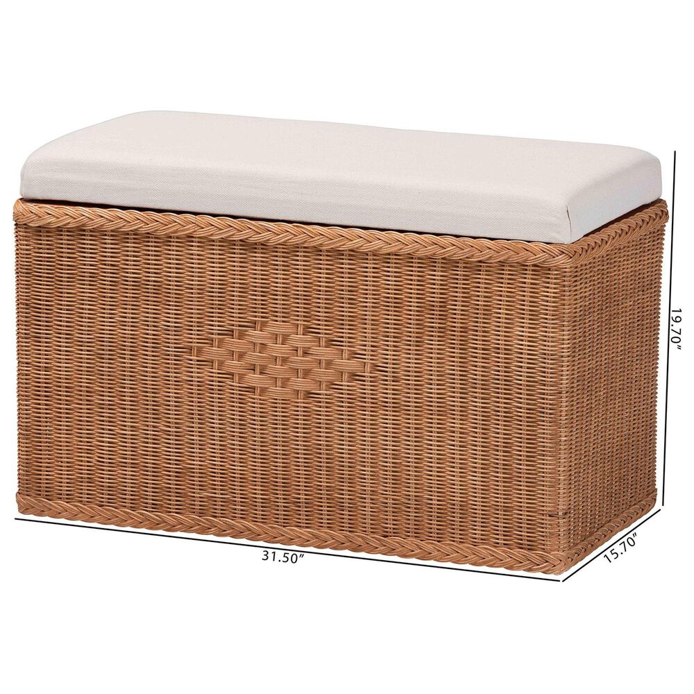 Baxton Studio Eamon Storage Bench with Brown Rattan in Cream, , large
