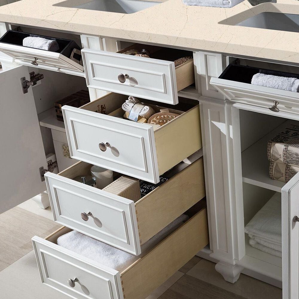 James Martin Vanities Bristol 60&quot; Double Bathroom Vanity in Bright White with 3 cm Eternal Marfil Quartz Top and Rectangular Sinks, , large