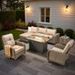 HOMLUX 8-Piece Patio Conversation Set with Fire Pit Table in Beige, , large