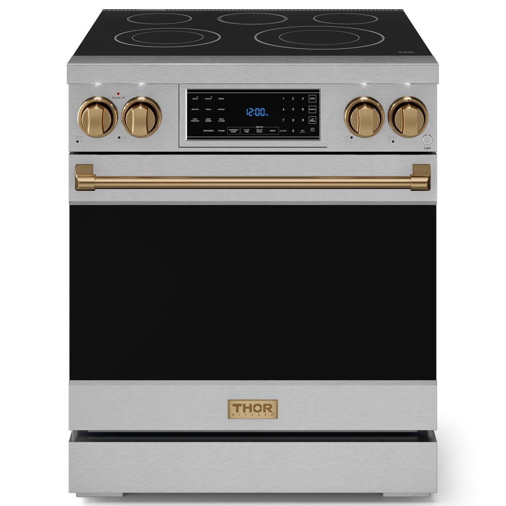 Thor Kitchen Gordon Ramsay 4.55 Cu. Ft. 30" Professional Electric Range with Bronze Handle Kit in Stainless Steel, , large