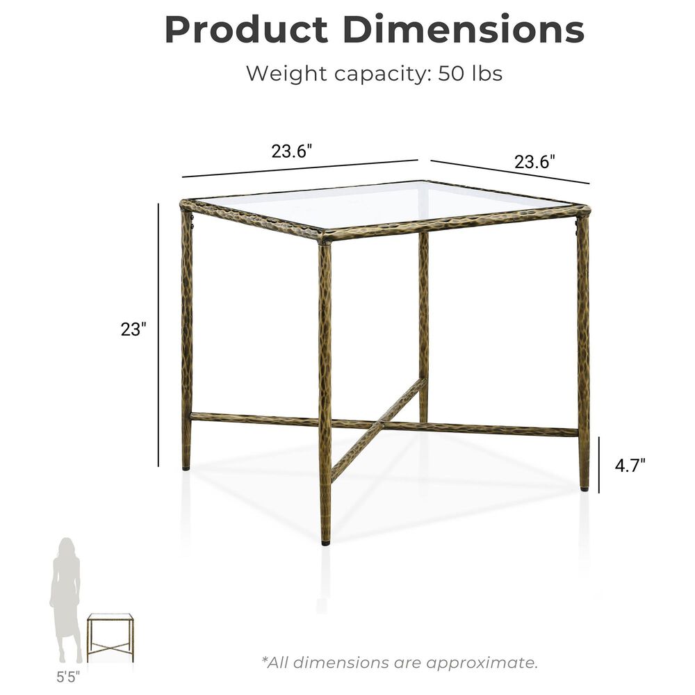 Furniture of America Lalia End Table with Tempered Glass Top and Bullnose Edge in Matte Gold, , large