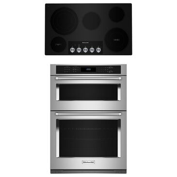 Kitchenaid 2-Piece Kitchen Package with PrintShield Stainless Steel 30" Combination Microwave Wall Oven and 36" Black Electric Cooktop, , large