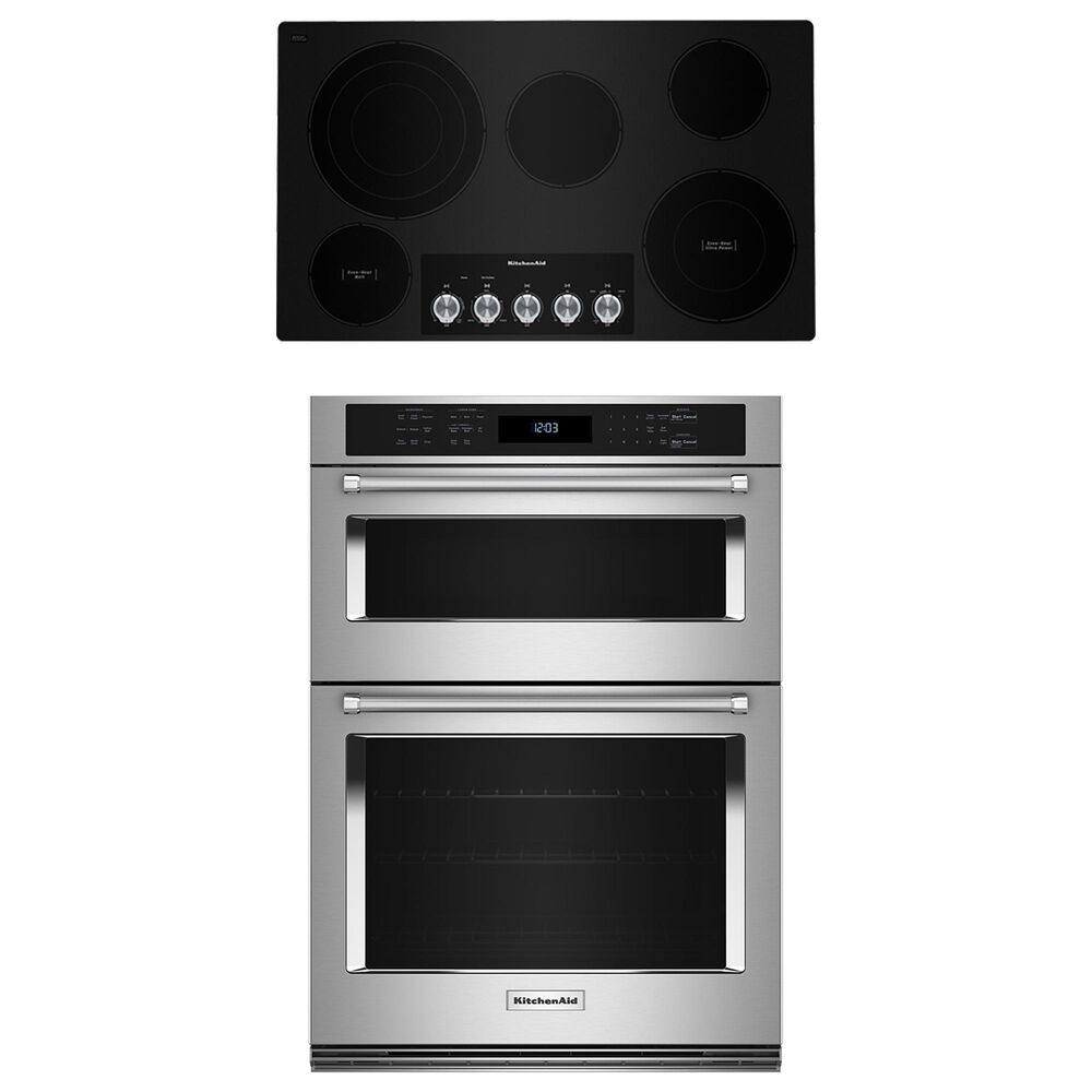 Kitchenaid 2-Piece Kitchen Package with PrintShield Stainless Steel 30" Combination Microwave Wall Oven and 36" Black Electric Cooktop, , large