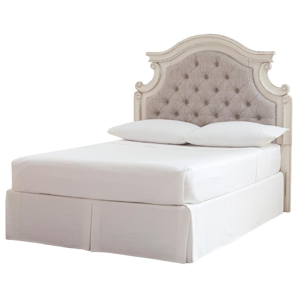 Ashley Realyn King/California King Upholstered Panel Headboard in Chipped White, , large