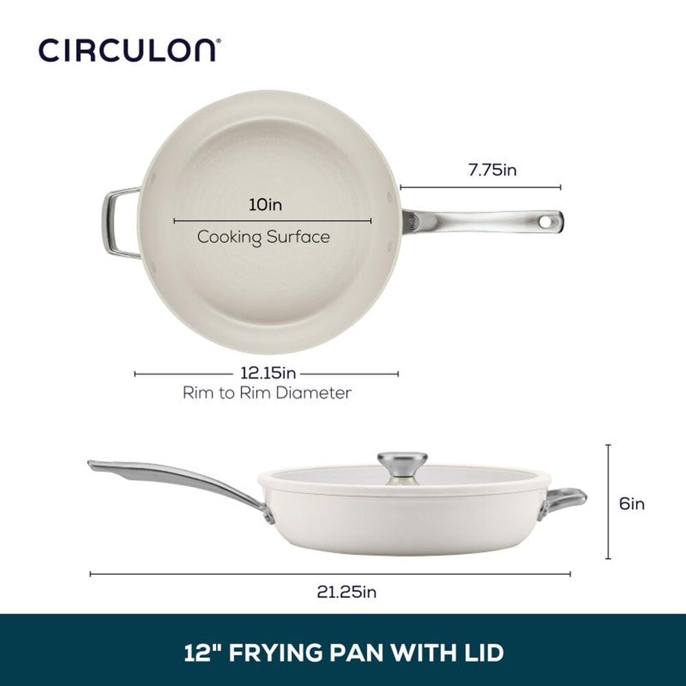Circulon 12" Ceramic Nonstick Frying Pan with Lid in Pearl White, , large