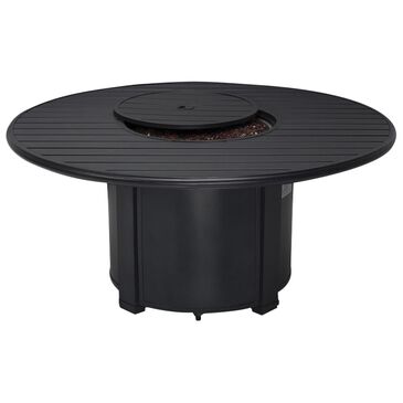 Winston Manor 54" Round Slat Fire Pit in Night with Amber Fire Glass, , large
