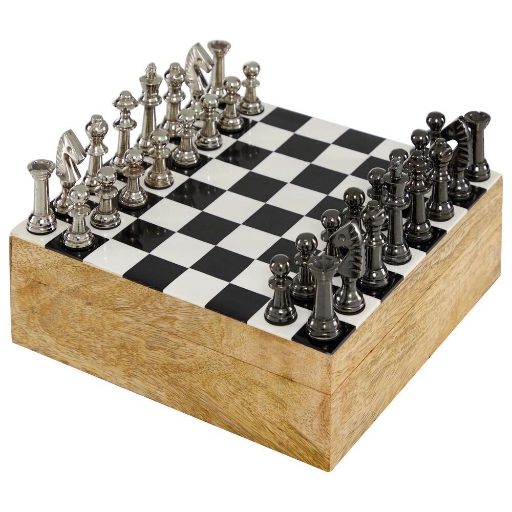 Maple and Jade 3" x 8" Chess Game Set in Black and Silver, , large