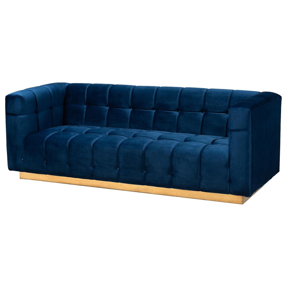 Baxton Studio Loreto Stationary Sofa in Navy Blue Velvet, , large