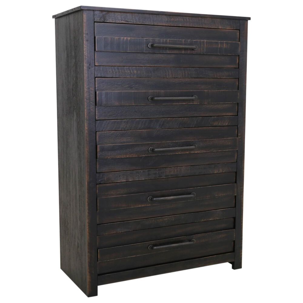 Richlands Furniture Villa 5 Drawer Chest in Distressed Black, , large
